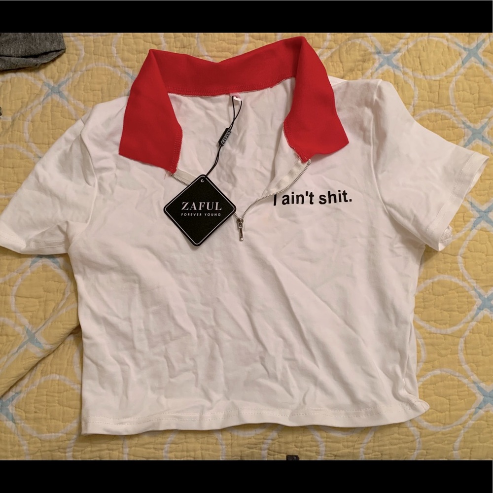 Zaful “I ain’t shit” shirt polo crop top.